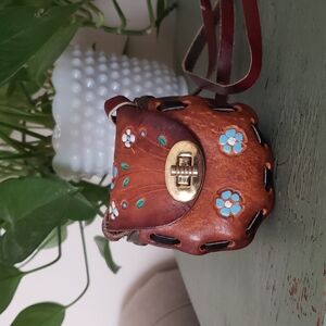 Vintage Tooled Hand Painted Floral Butterfly Leather Mini Bag